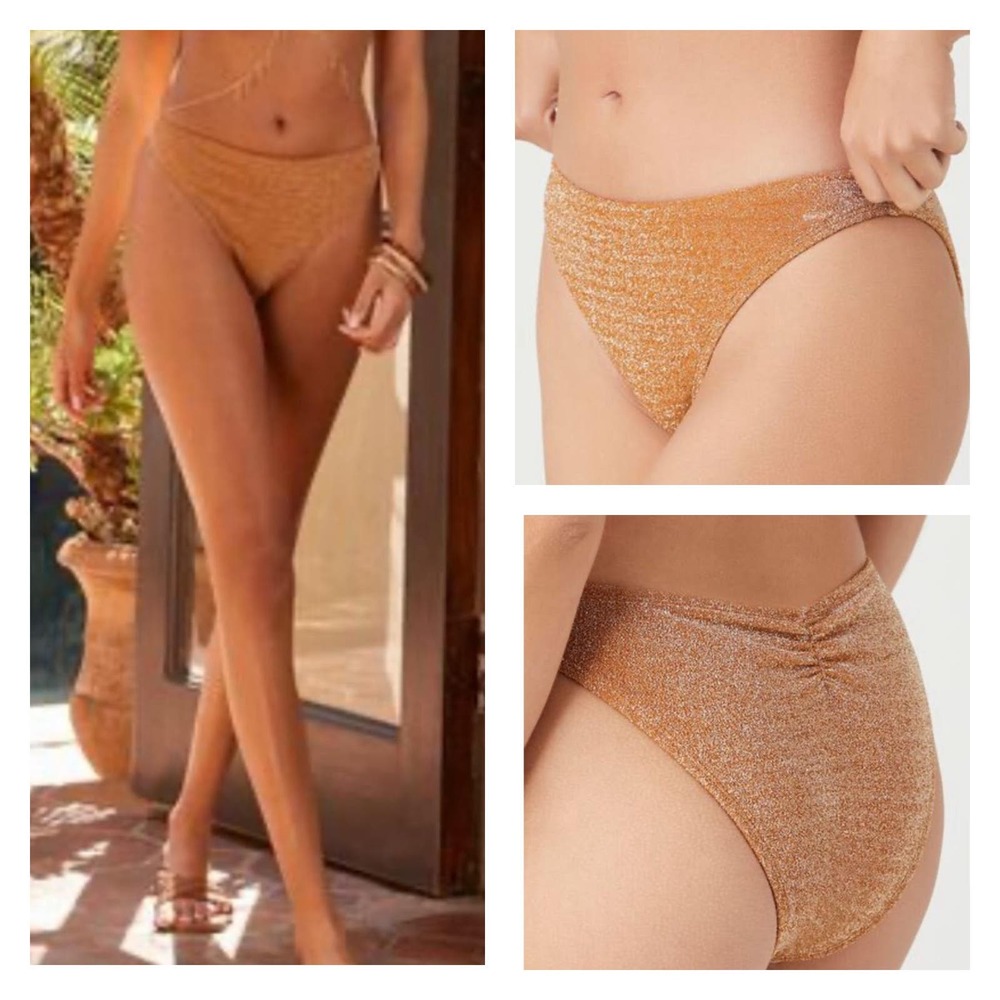 Forever 21 Nude Shimmer Scrunch Bikini Bottoms Sz Medium
